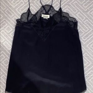 Zadig and Voltaire Navy silk top with black lace